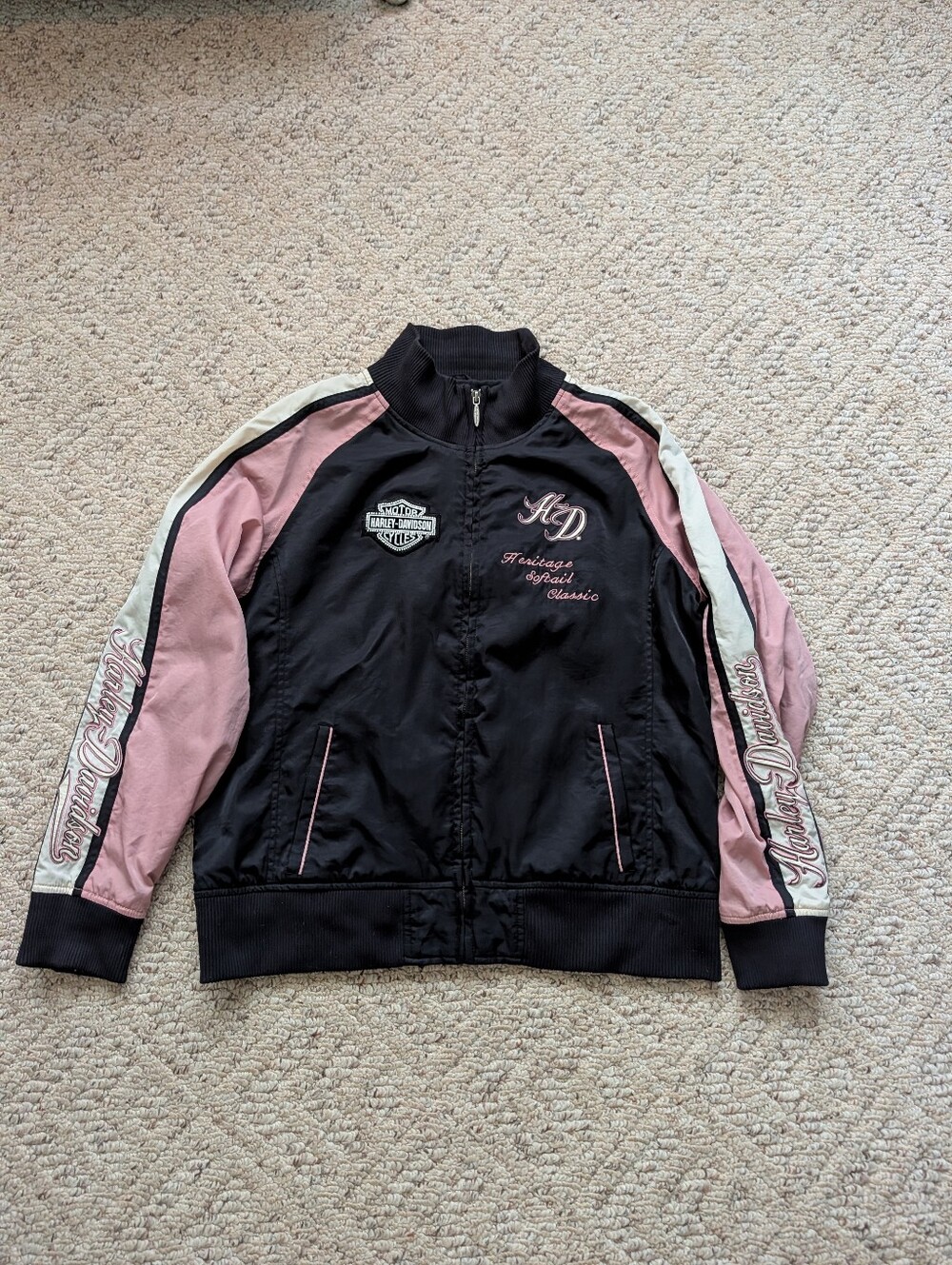 Vintage Y2K 2000s Harley Davidson Women's Black Pink ColorBlock Biker Jacket Vtg